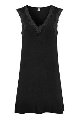 Damella Bamboo With Lace Nightdress Svart Bambus X-Large Dame