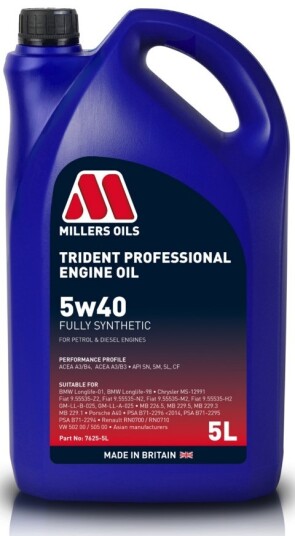 Motorolje MILLERS TRIDENT PROFESSIONAL 5W40 5L Motorolje MILLERS TRIDENT PROFESSIONAL 5W40 5L