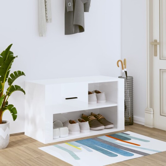 vidaXL Skoskap h?yglans hvit 80x35x45 cm konstruert tre
