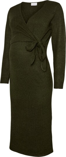 Mamalicious Mlfie Tess L/S Knit Midi Dress 2F   Khaki green   M