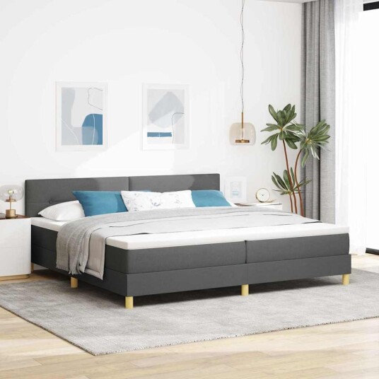  Box Spring Seng med Madrass Mørk Grå 200x200 cm Stoff