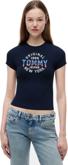 Tommy Jeans Tjw Slim Sh Tommy Ny Rib Tee Navy XS