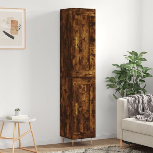 vidaXL Highboard røkt eik 34,5x34x180 cm konstruert tre 8720845498689
