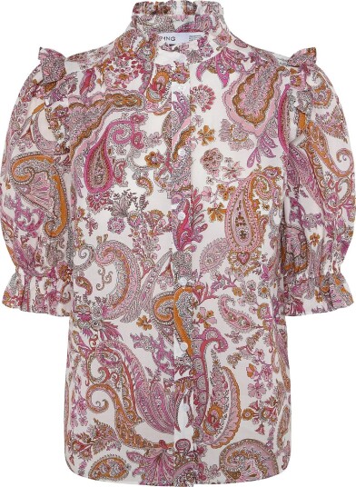 Mango Paisley Print Ruffle Blouse NATURAL WHITE M