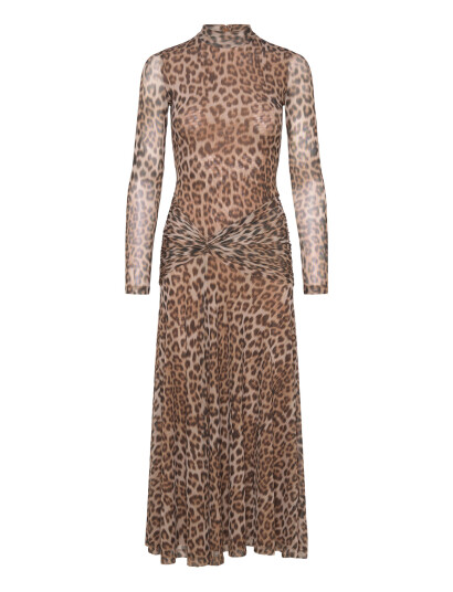 Bardot Lea Printed Mesh Midi Dress   Brown   XS