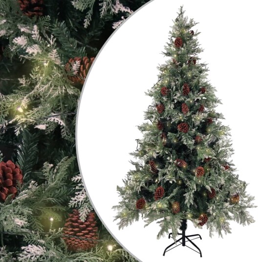 vidaXL Juletre med lysdioder og kongler grønn og hvit 195 cm PVC og PE vidaXL Juletre med lysdioder og kongler grønn og hvit 195 cm PVC og PE