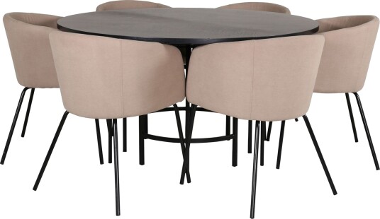 Copenhagen Matgruppe 140 cm Rund med 6 Berit stoler - Beige