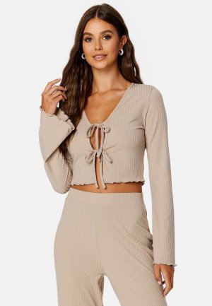 BUBBLEROOM Malvina tie rib top Dark beige M