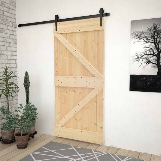vidaXL Skyvedør Naturlig og svart 80 x 210 cm Heltre furu