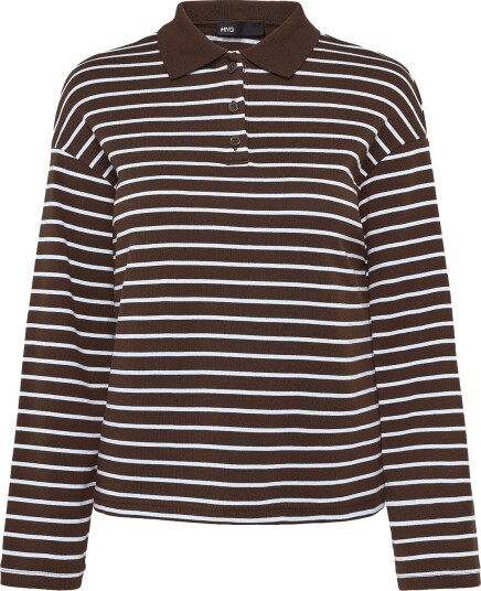 Mango Contrasting Stripes Cotton Polo Shirt Brown XS