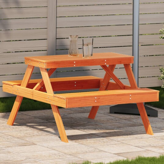  Piknikbord voksbrun 105x134x75 cm heltre furu 844649