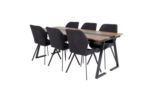 Venture Home Jakarta Matgruppe 200 cm Rektangulær med 6 Gemma stoler Sort