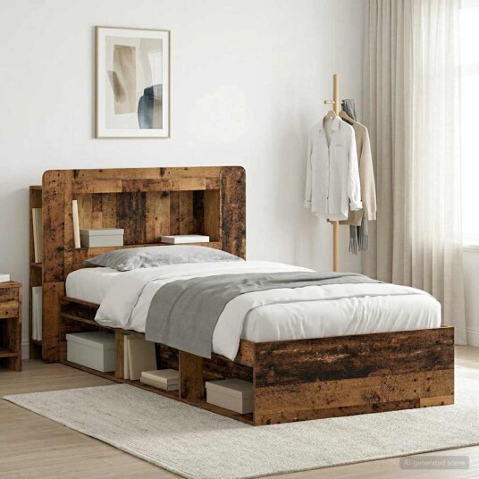 Sengeramme med oppbevaring Gammelt tre 90 x 190 cm