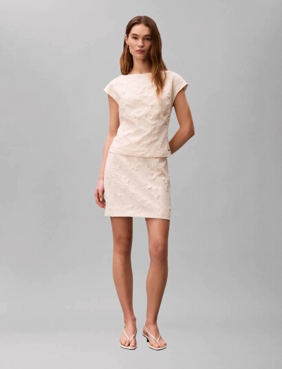Calvin Klein Cloque Mini Skirt Cream 34