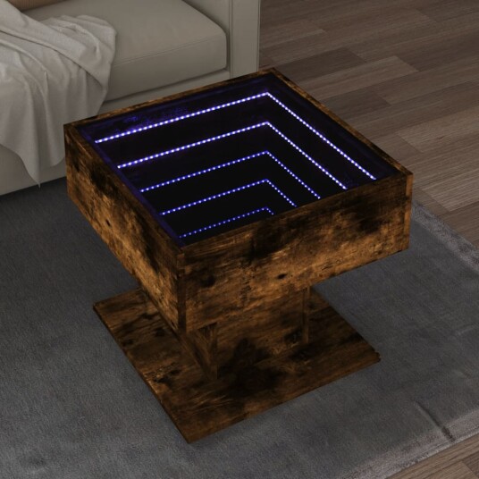  Salongbord med LED røkt eik 50x50x45 cm konstruert tre 847529
