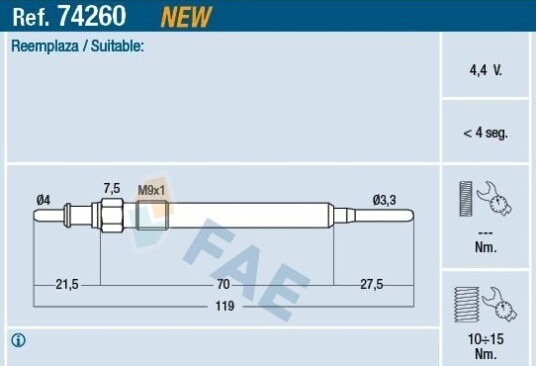 FAE 74260 Glødeplugg