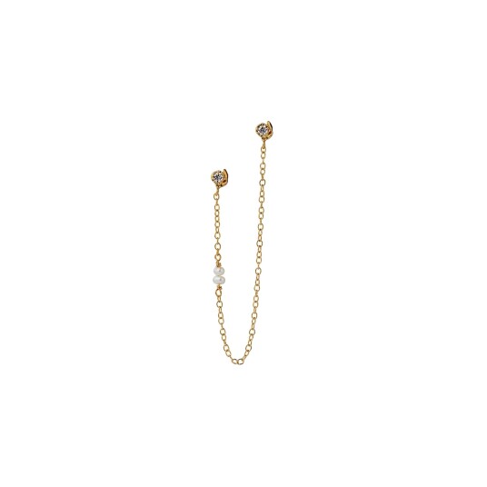 Stine A Jewelry Twin Flow Earring With Stones Chain & Pearls Forgylt Sølv Sterling 925 