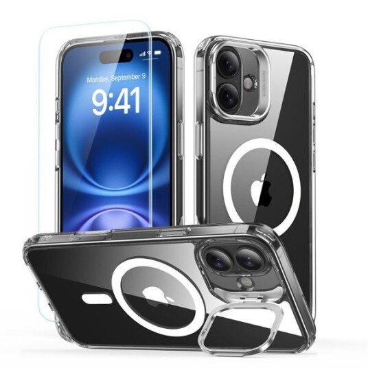 Esr Esr Classic Hybrid Kickstand Halolock Magsafe + Deksel I Herdet Glass Til Iphone 16 - Gjennomsiktig