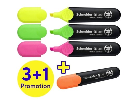 Schneider Skriveinstrumenter Tekstmarkør Highlighter Job 4-Pakning Sortert 3+1 Tilbud 115094 1 Stk.