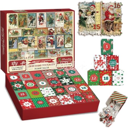 Puslespill Adventskalender 2025 1008 Puslespillbrikker 26 Dager Jule Nedtelling Adventskalendere_Stil B
