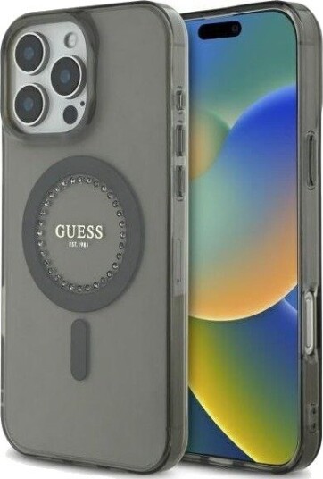 GUESS IML Rhinestones MagSafe Case for iPhone 16 Pro - Black