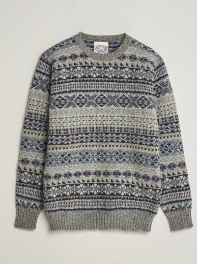 Jamieson's of Shetland Jamiesons Of Shetland All Over Fair Isle Pullover Crew Neck Light Grey Jamieson's of Shetland Jamiesons Of Shetland All Over Fair Isle Pullover Crew Neck Light Grey