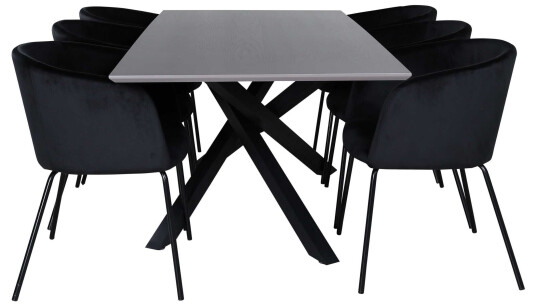 Venture Design Piazza & Berit spisegruppe Svart/svart 6 stoler & bord 180 x 90 cm