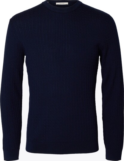 Selected Homme Tray Long Sleeve Knit Merino Cable Crew Blå XL