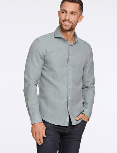 Lindbergh Black 1927: Cotton/Lin Shirt Wf L/S   Green   L