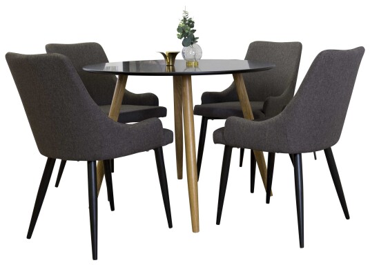 Venture Design Plaza & Plaza spisegruppe Grå/svart 4 stoler & bord 100 cm