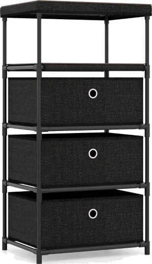 3 skuffers stoffkommode med tretopp – Svart 40x30x81 cm