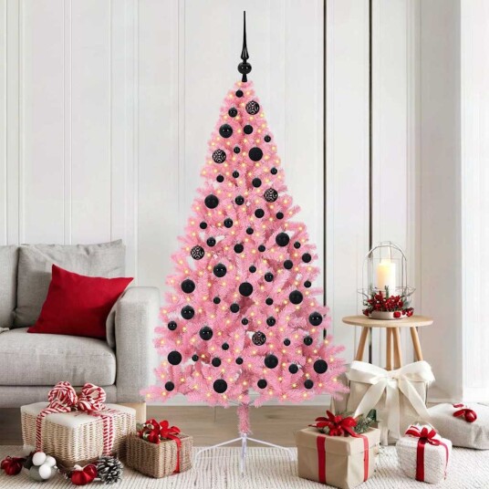 Kunstig Forhåndsopplyst Juletre med 300 LED Rosa 180 cm PVC
