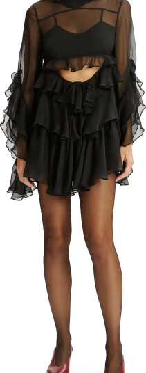 anyssa ruffle mini dress in black Bardot - Chic