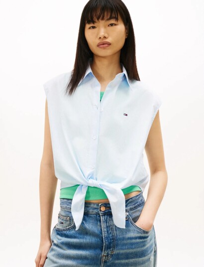 Tommy Jeans Tjw Tie Front Poplin Shirt Blue S