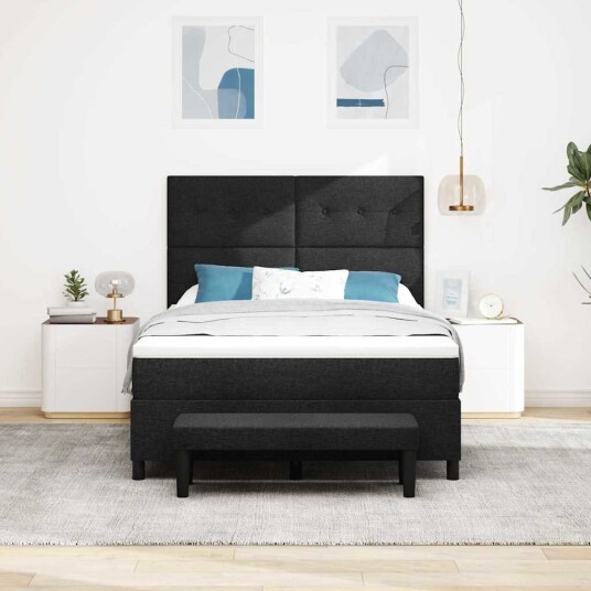 Box Spring Seng med Madrass og Benk Svart 140x190 cm Stoff
