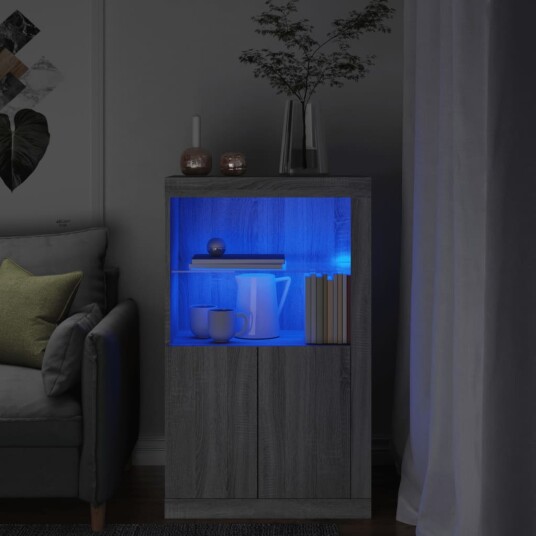 Sideskap med LED-lys grå sonoma konstruert tre