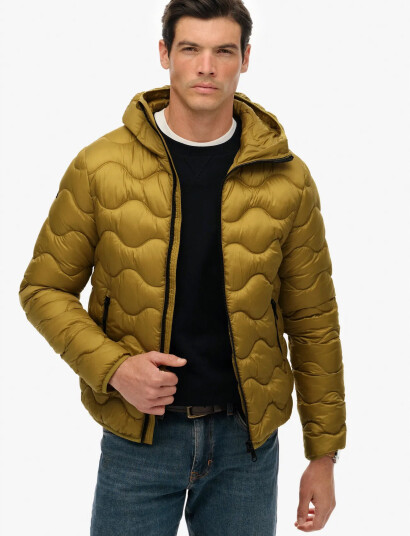 Superdry Sport Hooded Quilted Wave Padded Jkt - Khaki green - XL
