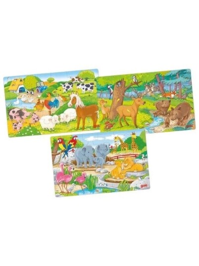 Goki Wooden Jigsaw Puzzle Animals Set of 3 Tre