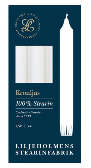 Liljeholmens Kronelys 20,7 cm 4 stk hvit Liljeholmens Kronelys 20,7 cm 4 stk hvit