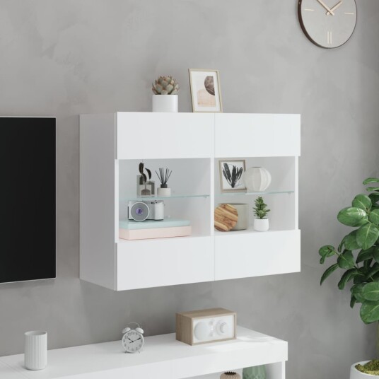 vidaXL Vegghengt TV-benk med LED hvit 78,5x30x60,5 cm 8721012256835