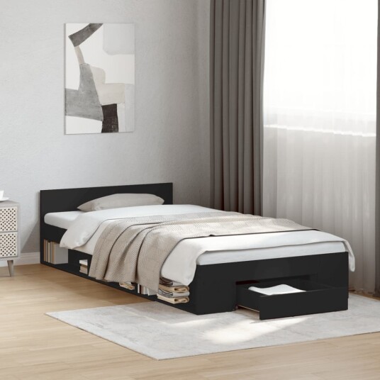 Sengeramme med skuff svart 100x200 cm konstruert tre 8721102624445