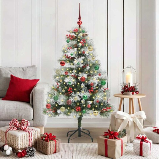 vidaXL Kunstig juletre Grønn og hvit 150 cm PVC og Metall og Plast