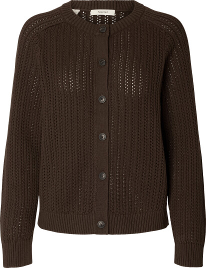 Selected Slwolga Ls Knit Struc O Neck Cardigan Brown L