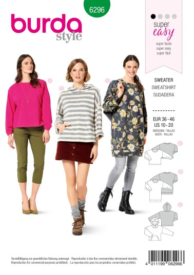 Burda 6296 - Genser EUR: 36-46, US: 10-20