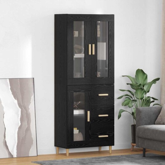 Høyskap med skuff Svart Eik 69,5 x 34 x 180 cm Konstruert tre