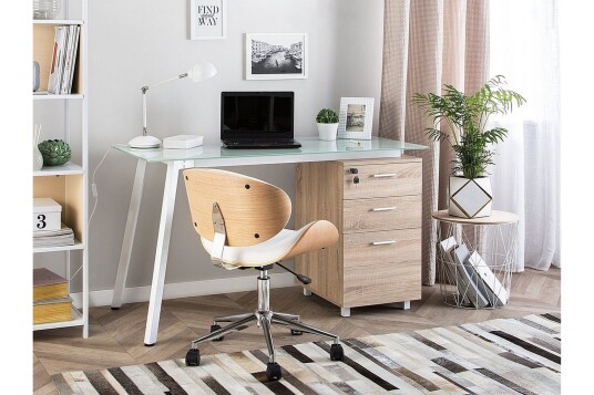 Skrivebord Morante 130 cm med Oppbevaring 3 Skuffer Hvit/Lysebrun
