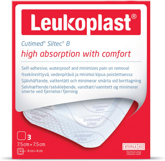 Leukoplast Cutimed Siltec Skumbandasje, 7,5x7,5 cm, 3 stk.