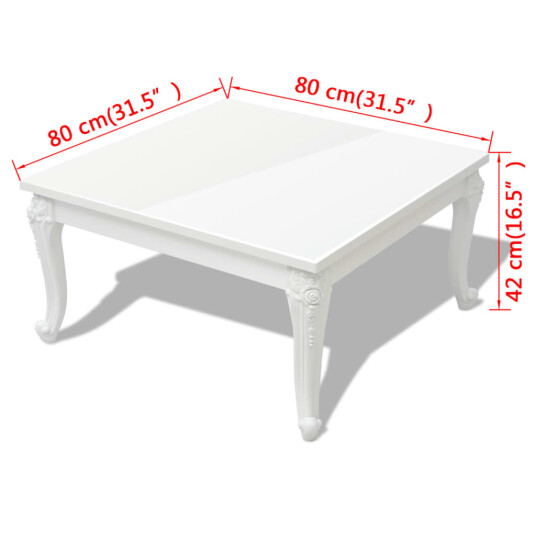 vidaXL Salongbord 80x80x42 cm høyglans hvit