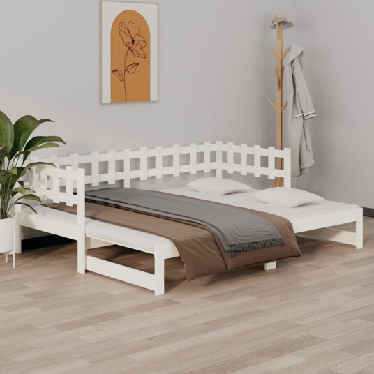vidaXL Uttrekkbar dagseng hvit 2x80x200 cm heltre furu