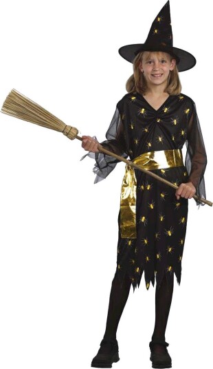 RIO Gylden Heksekostyme Med Hatt - 140 cm, 7-9 År